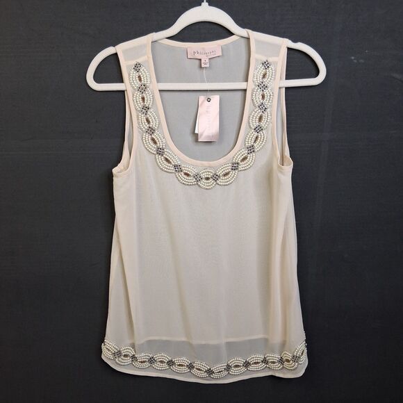Philosophy Tops - Philosophy Pearl Bead Embellished Cream Tank Size S NWT Glam